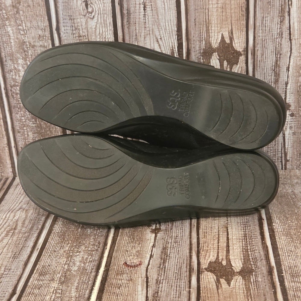 Sz 7.5 W Womens SAS Quatro Black Leather Strappy Wedge Comfort Sandals VGUC! - Picture 7 of 7
